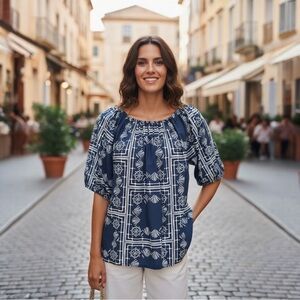 Sonoma Navy Geometric Women's Blouse